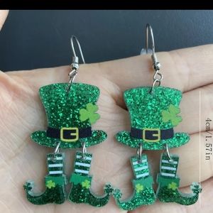 St. Patrick's Day Green Leprechaun Top Hat and Boots Earrings